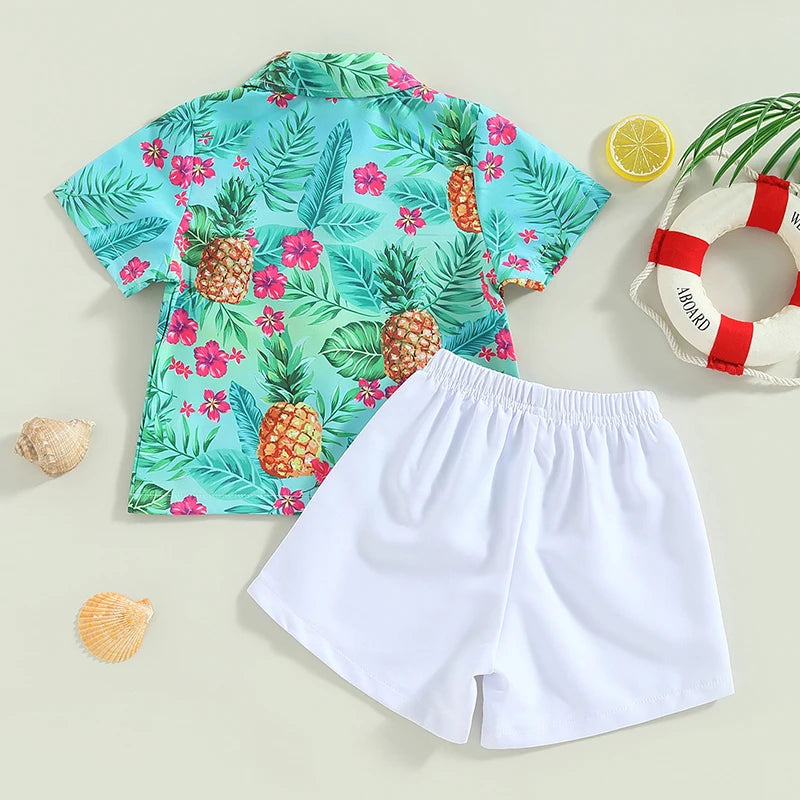 Baby Boy Summer Outfits Hawaiian Print Short Sleeve Shirt Set