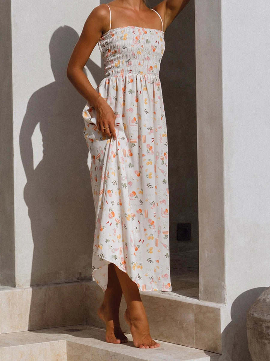Elegant Maxi Dress with Boho Floral Print Adjustable Spaghetti Straps and Flowy Silhouette for Summer Beach Wedding