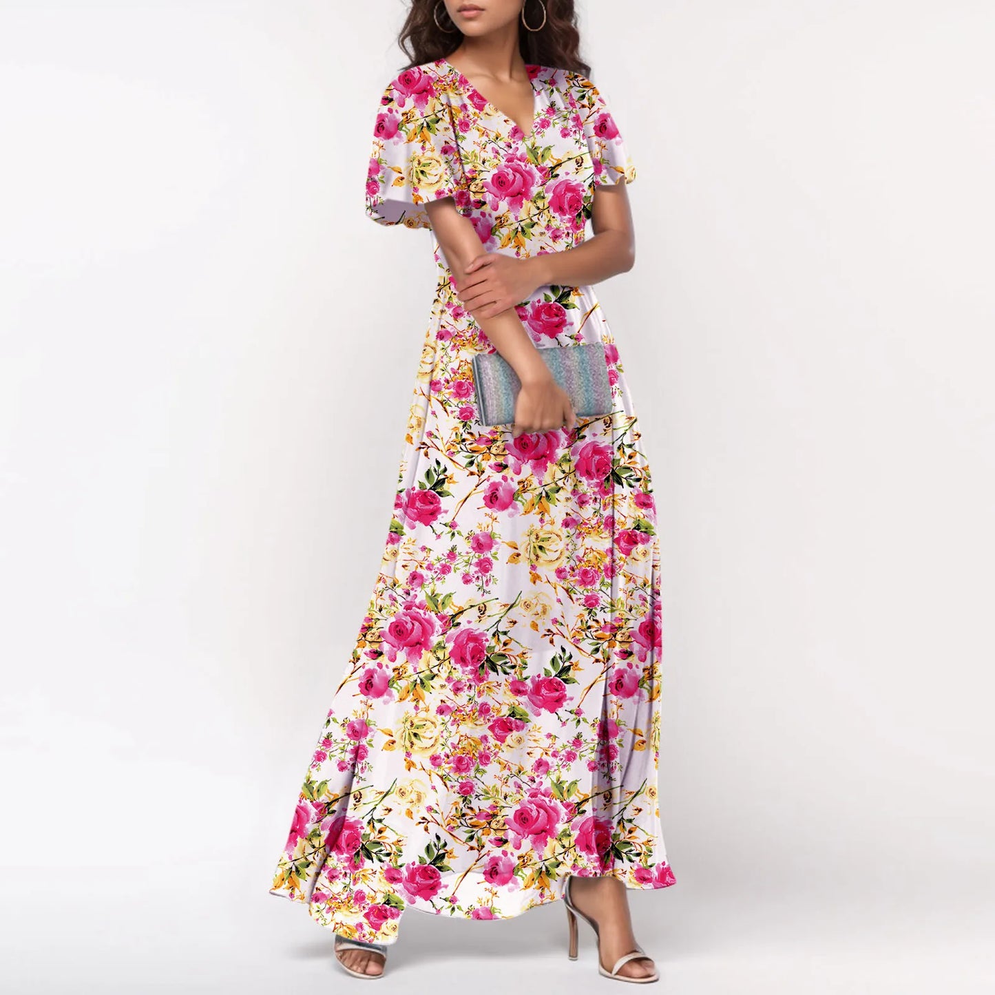 2025 Summer Dresses For Women Casual Short Sleeve Maxi Dresses Cute Floral Maxi Dress Evening Party Wedding Guest Dresses