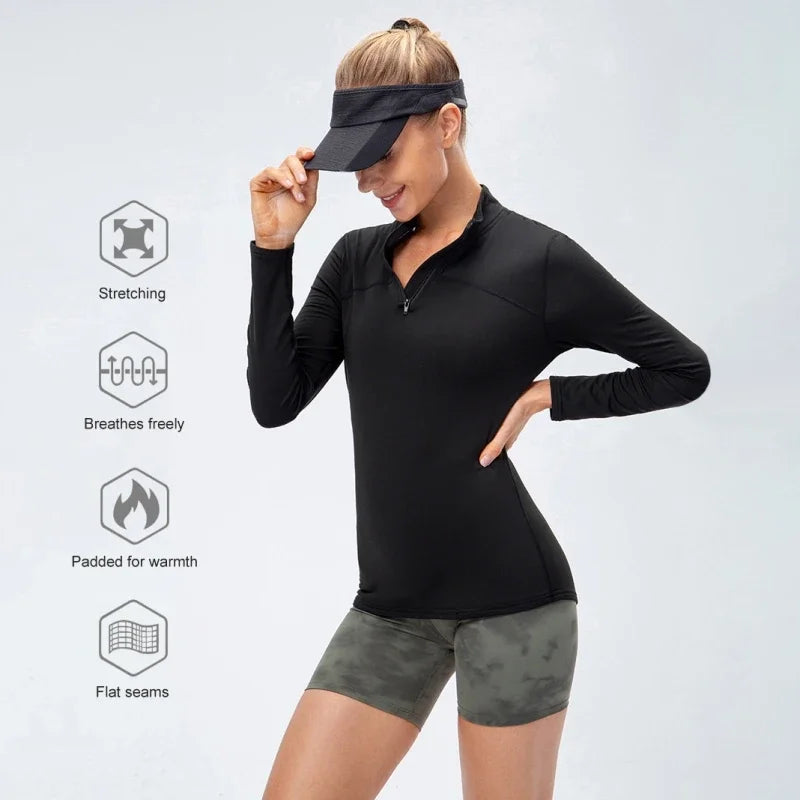 Winter Warm Plus Velvet Long Sleeve T Shirts for Women Outdoor Running Basketball Sports Tops Home Fitness Yoga Thermal