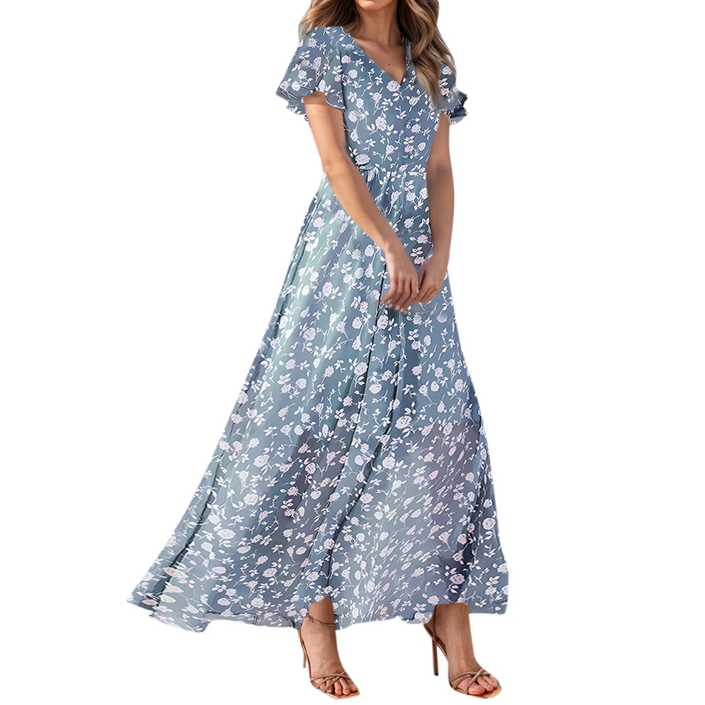 2025 Summer Dresses For Women Casual Short Sleeve Maxi Dresses Cute Floral Maxi Dress Evening Party Wedding Guest Dresses