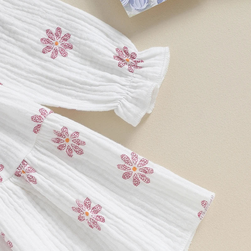 Spring Baby Girl Floral Print Off Shoulder Long Sleeve Dress with Headband