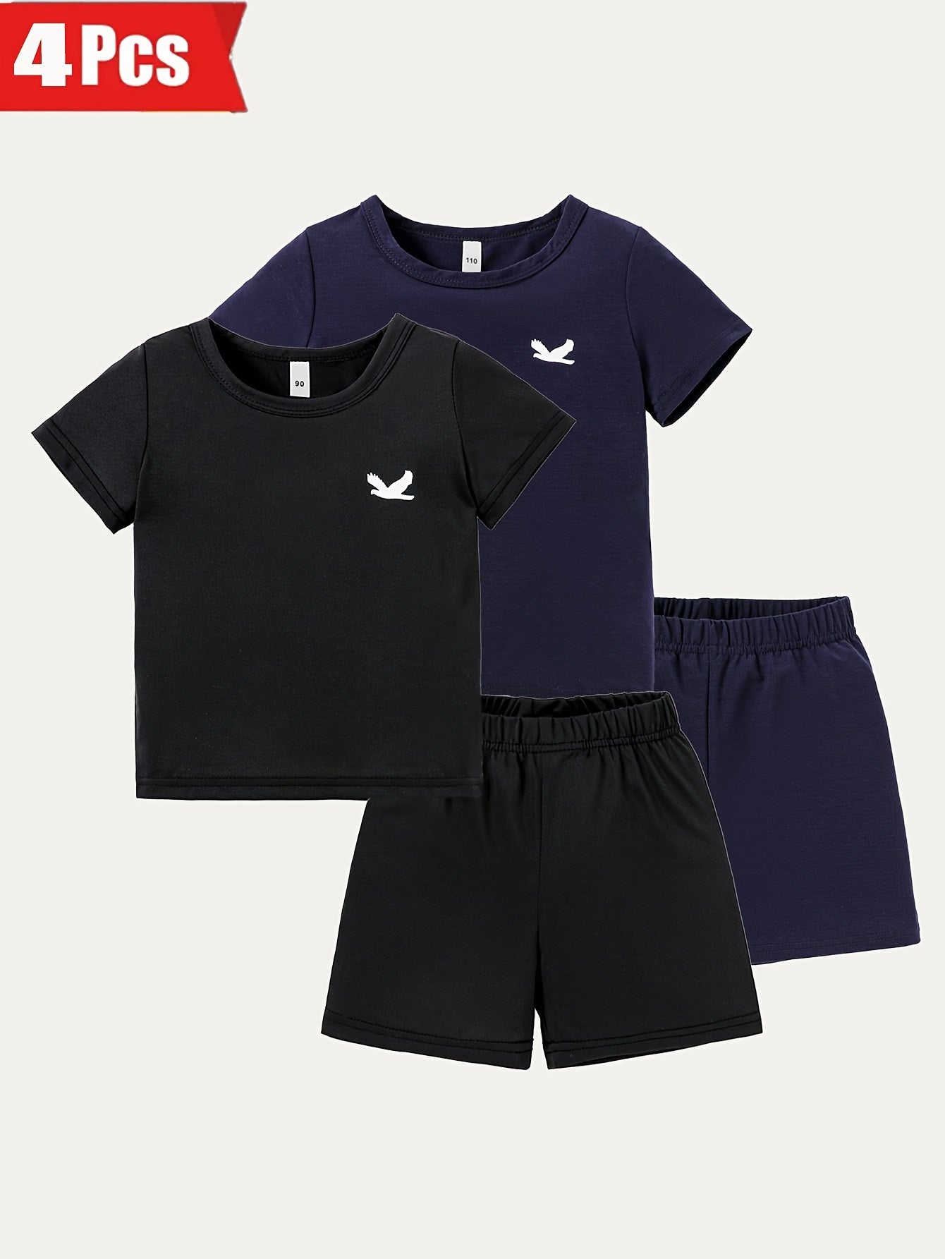 4PCS -  Boys' And Girls' Shirt and Shorts Set