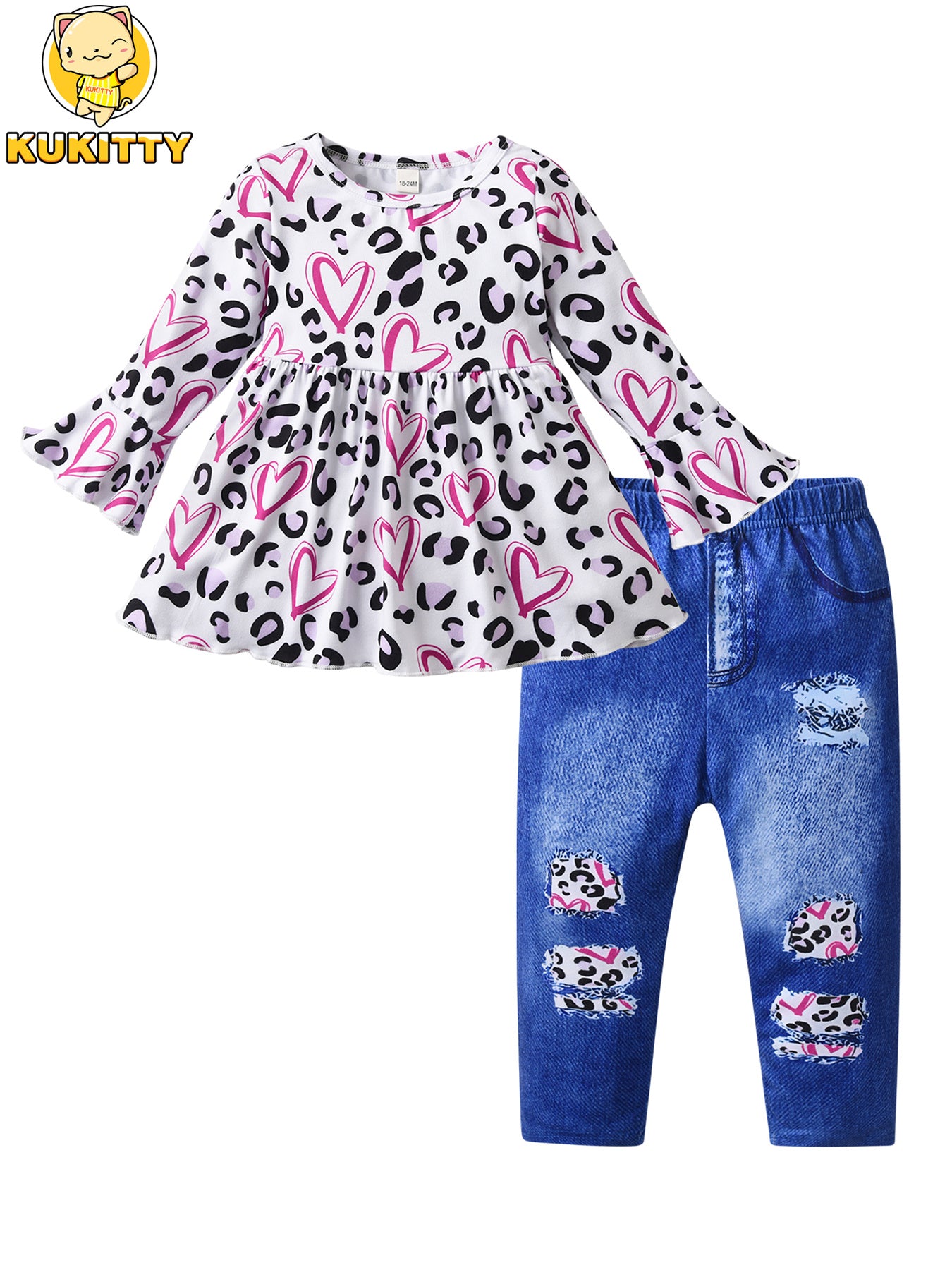 Girls Matching Clothes 1-6 Years Long Sleeve Top and Jeans Set