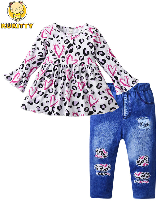 Girls Matching Clothes 1-6 Years Long Sleeve Top and Jeans Set