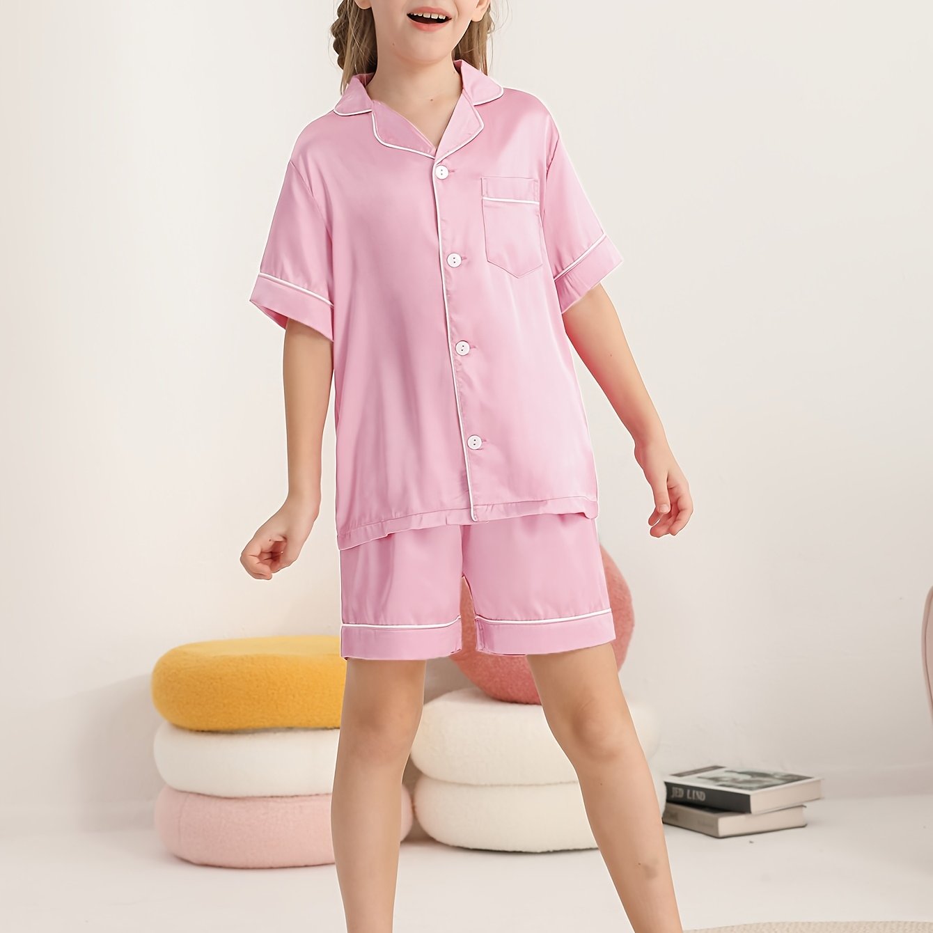 Girls Summer Outfit Solid Color T-Shirt Shorts Set 2pcs Clothes Set 4-14Y