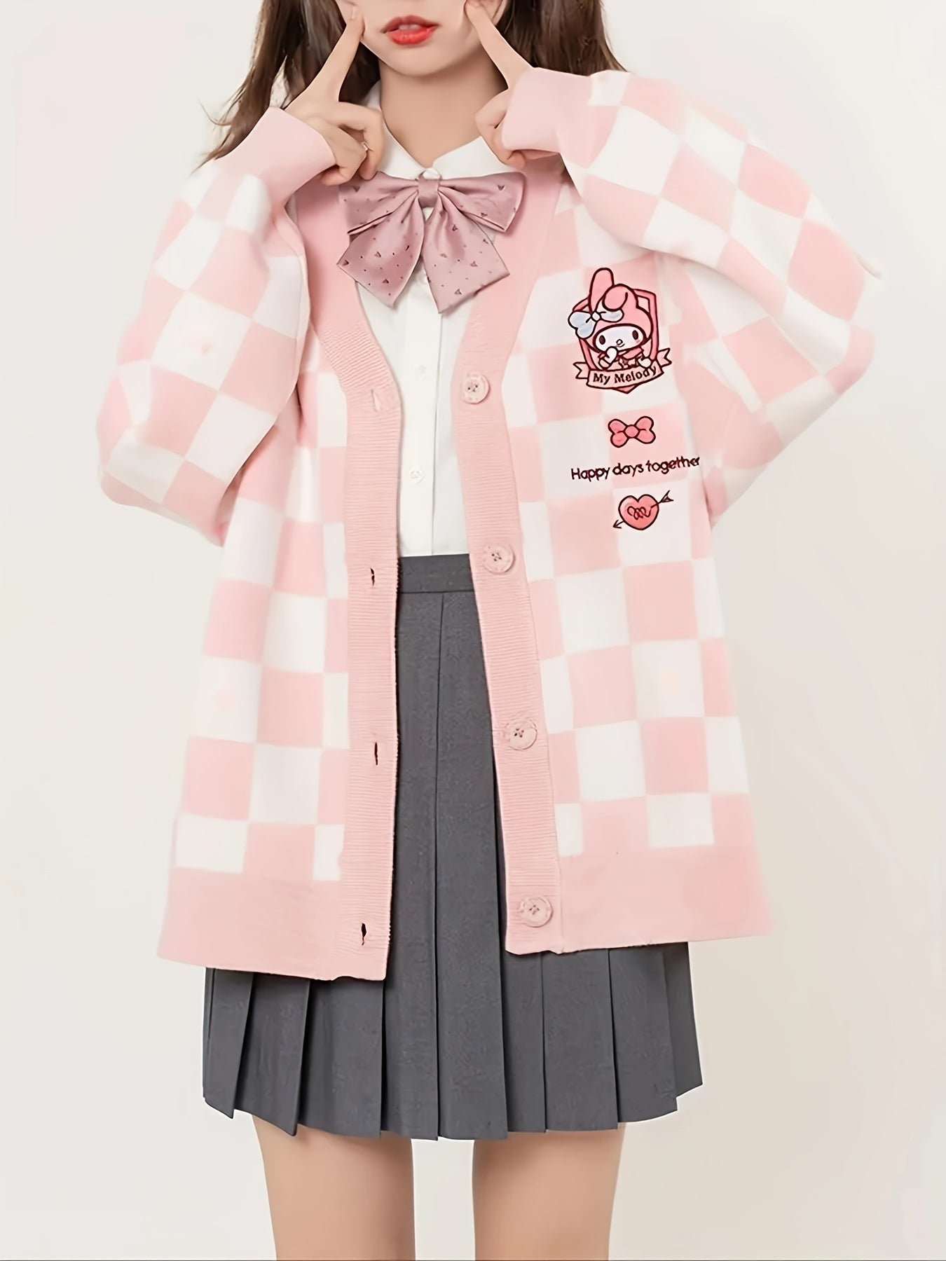 Cute Sanrio Cinnamoroll Light Blue Plaid Cardigan Sweater