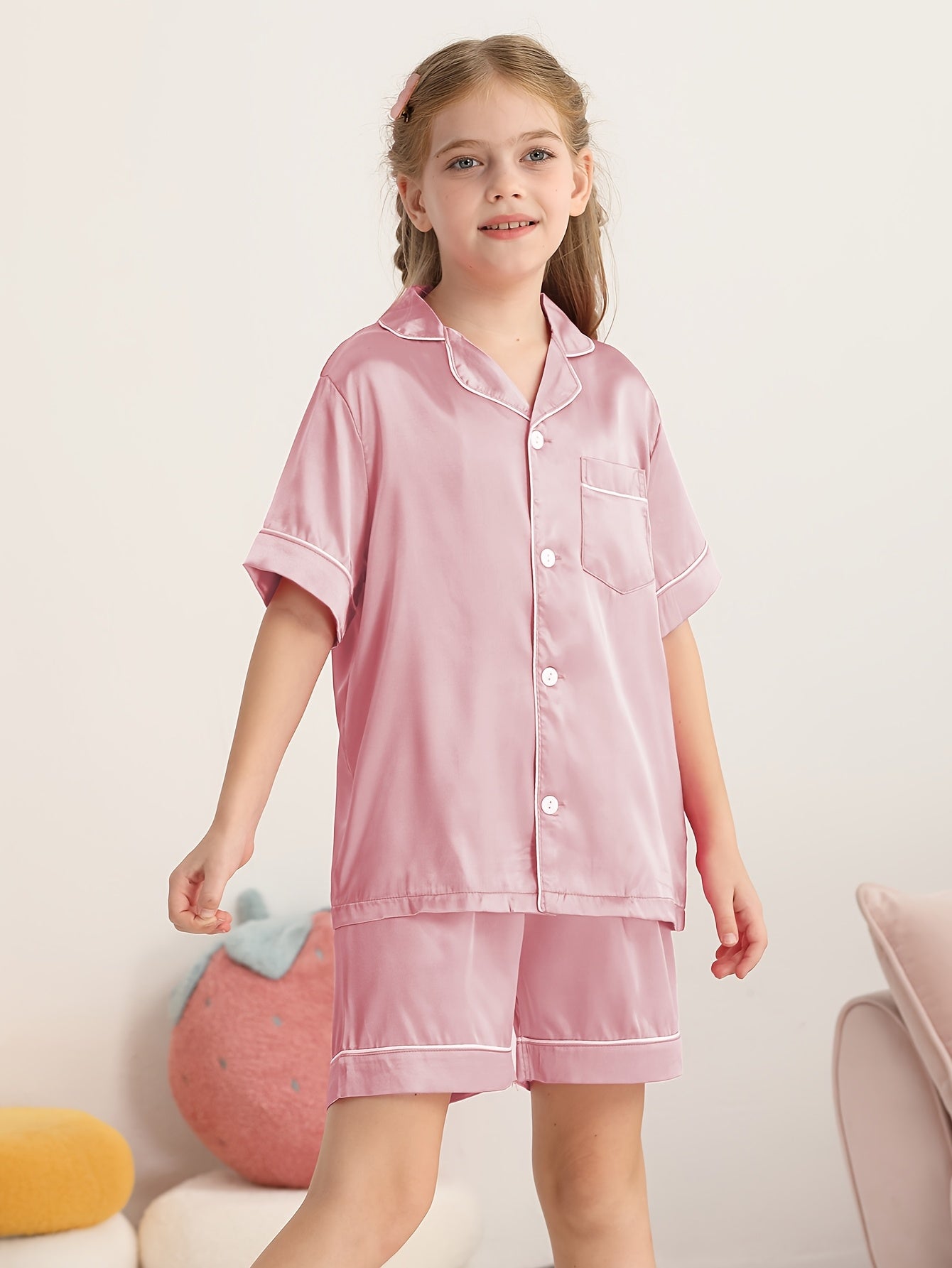 Girls Summer Outfit Solid Color T-Shirt Shorts Set 2pcs Clothes Set 4-14Y