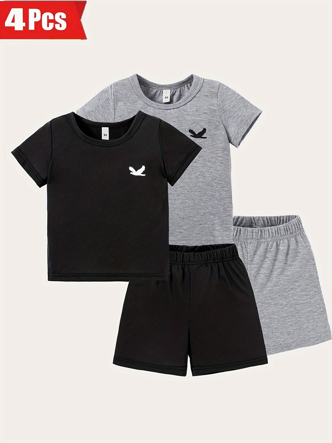 4PCS -  Boys' And Girls' Shirt and Shorts Set