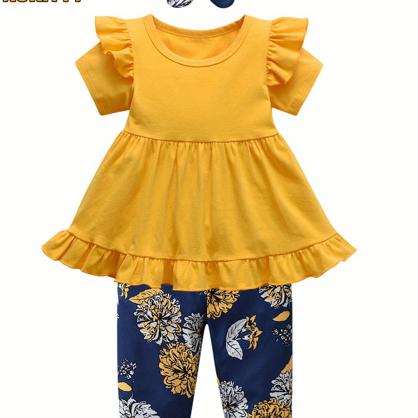 Kukitty 3pcs Toddler Girl Cute Clothes Set with Bow Headband