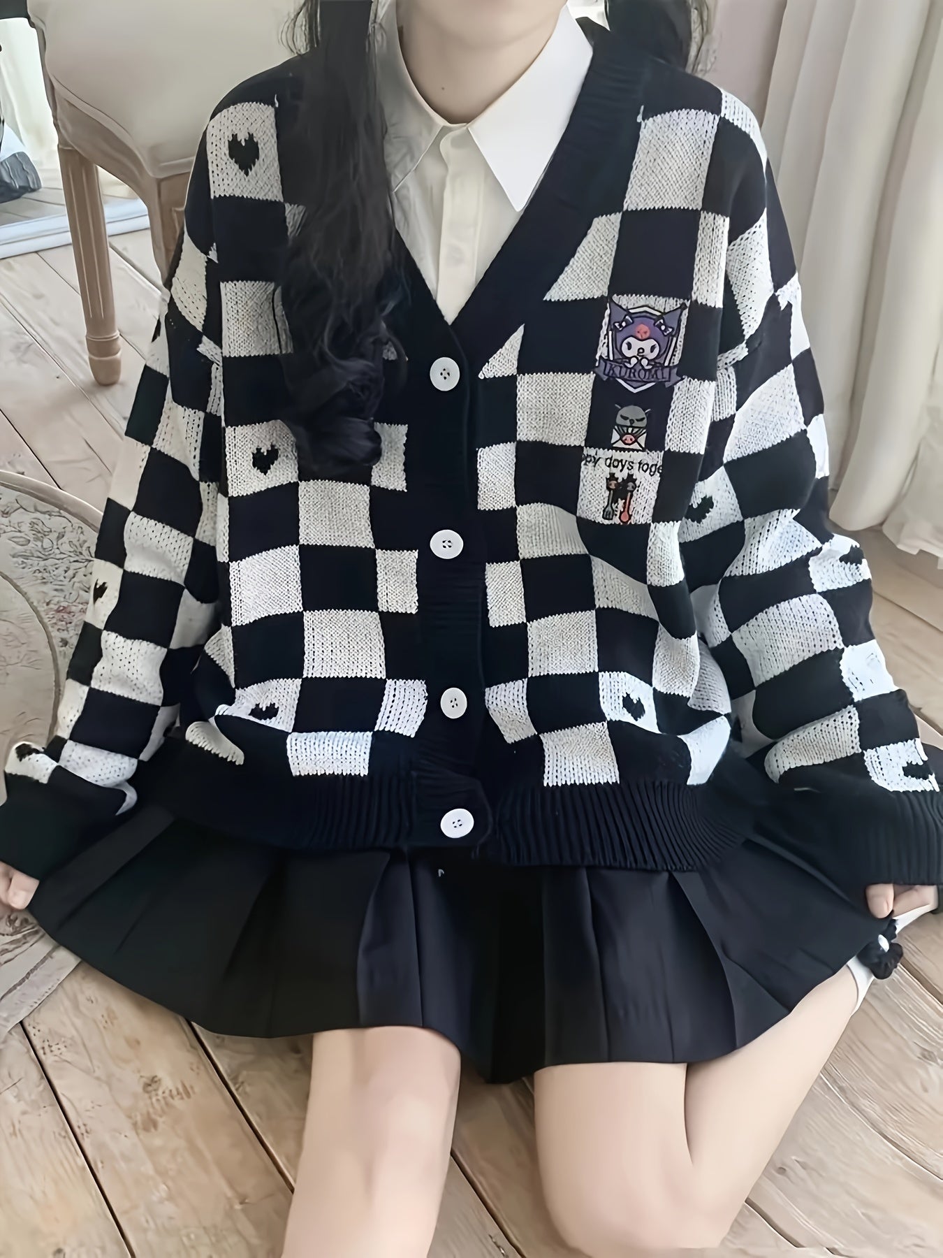 Cute Sanrio Cinnamoroll Light Blue Plaid Cardigan Sweater