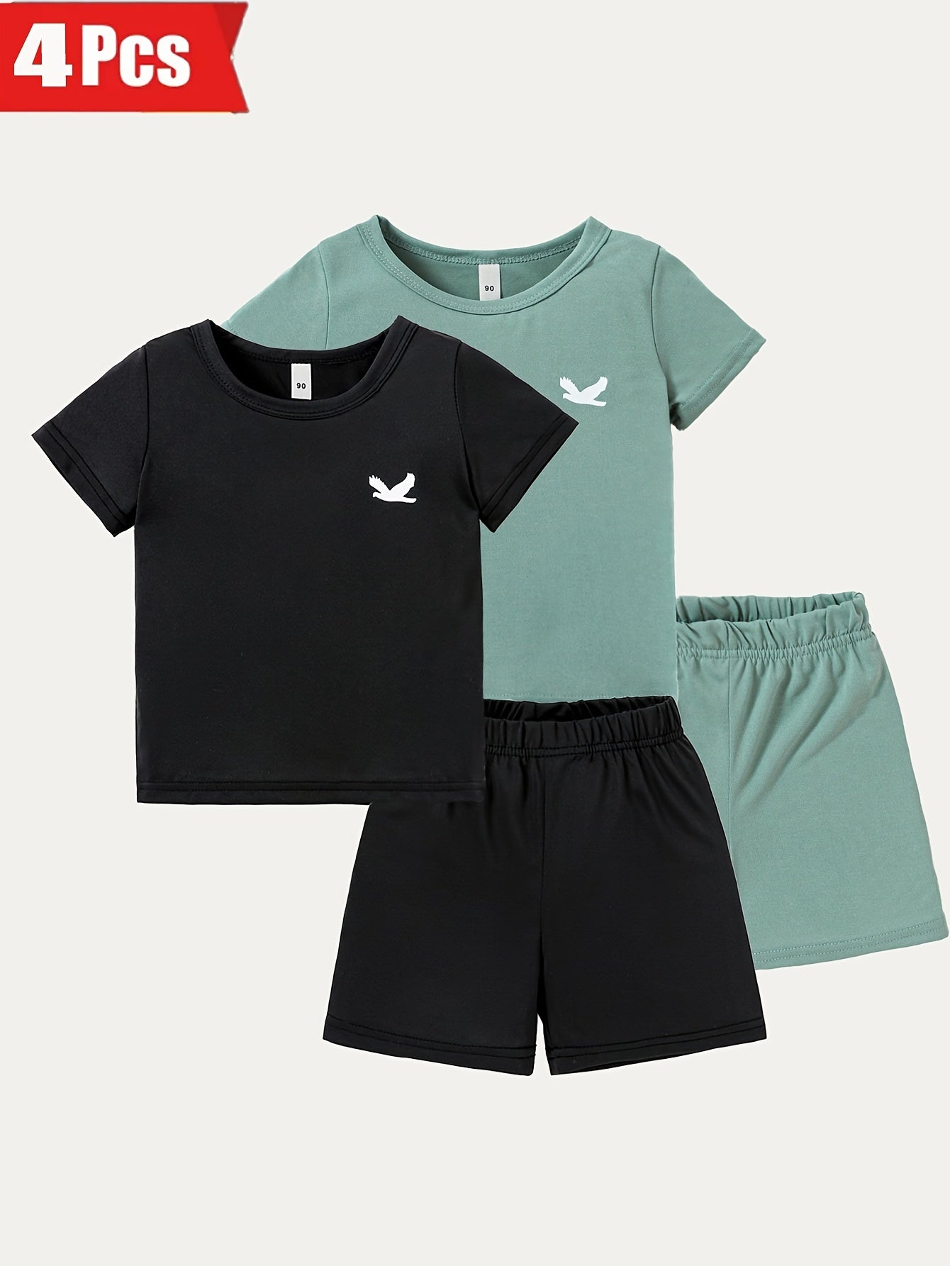 4PCS -  Boys' And Girls' Shirt and Shorts Set
