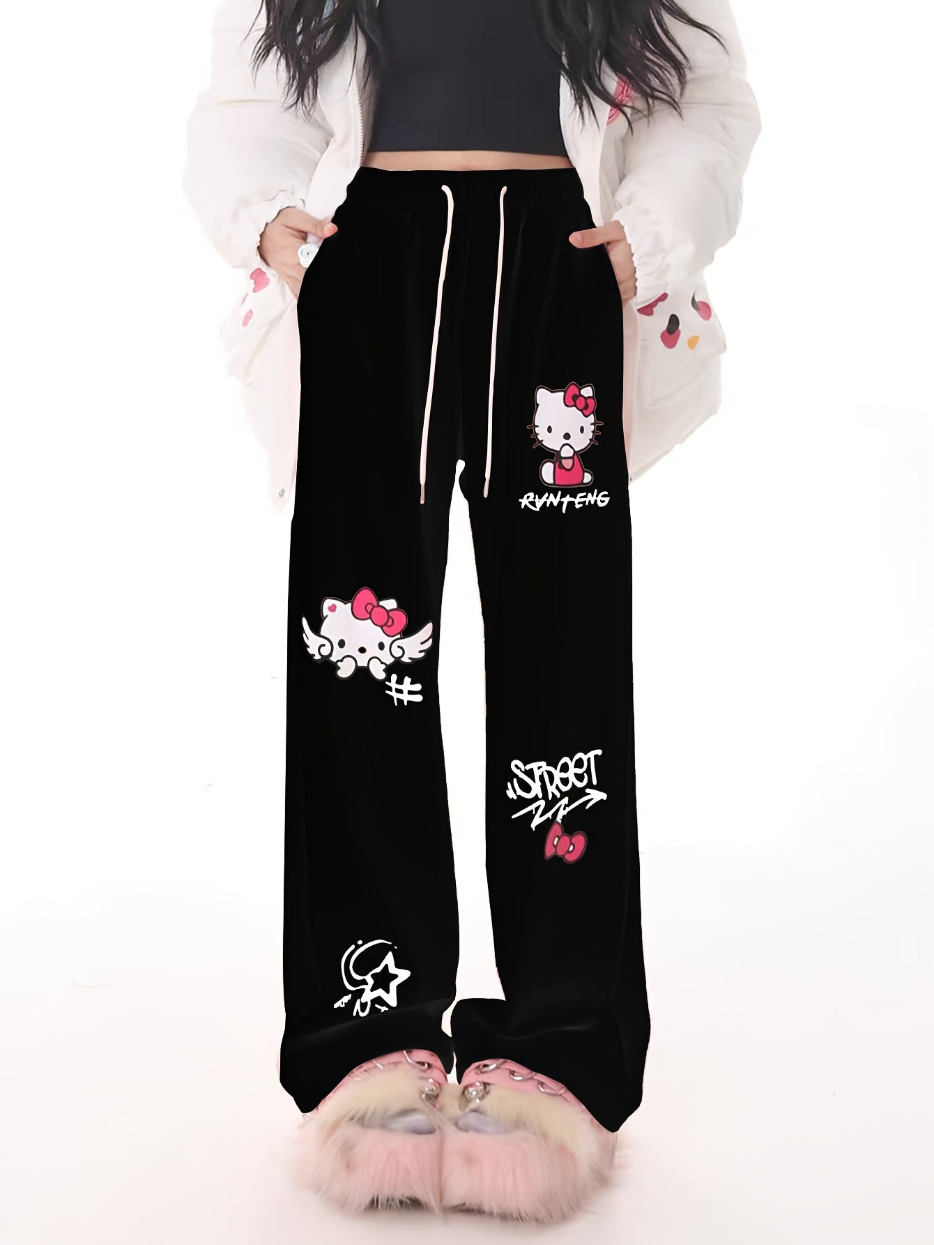Comfy Polyester Hello Kitty & Friends Graphic Sweatpants