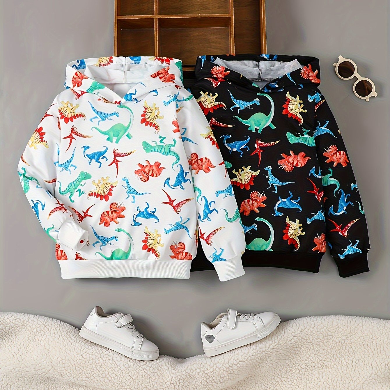 2Pcs Fall And Winter Children's Printed Dinosaur Print Pullover