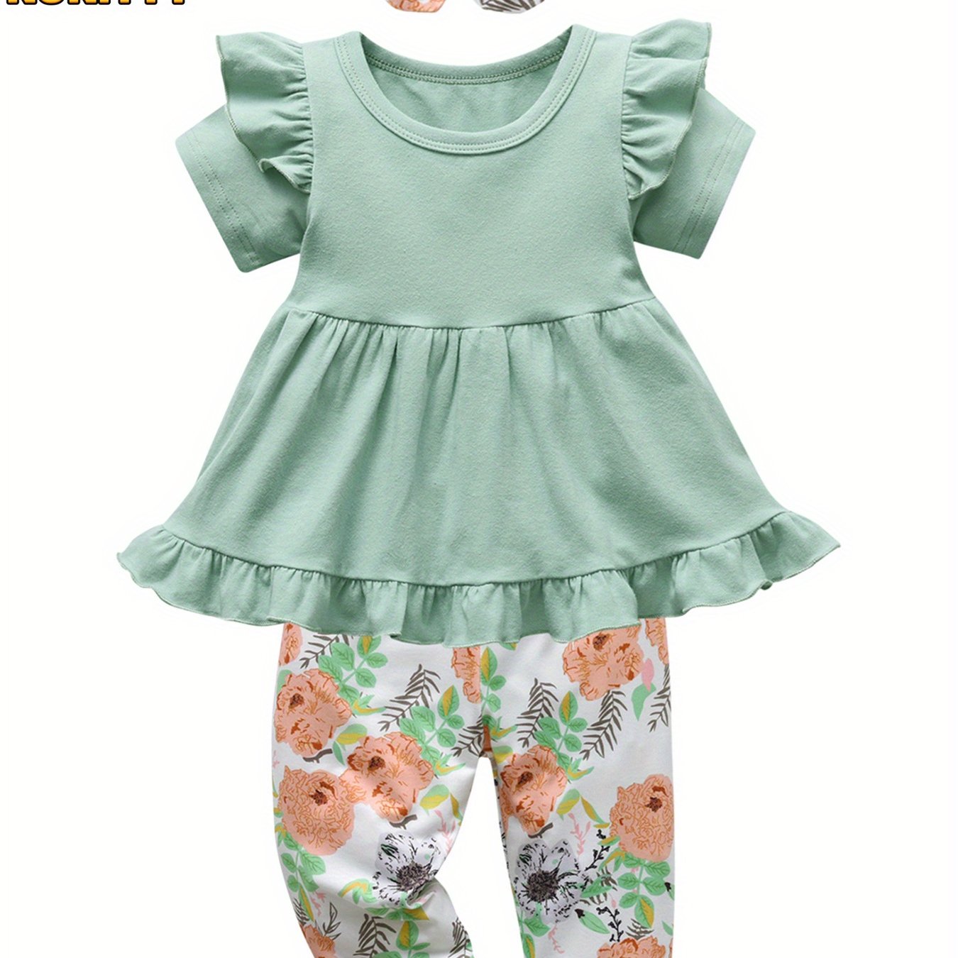 Kukitty 3pcs Toddler Girl Cute Clothes Set with Bow Headband